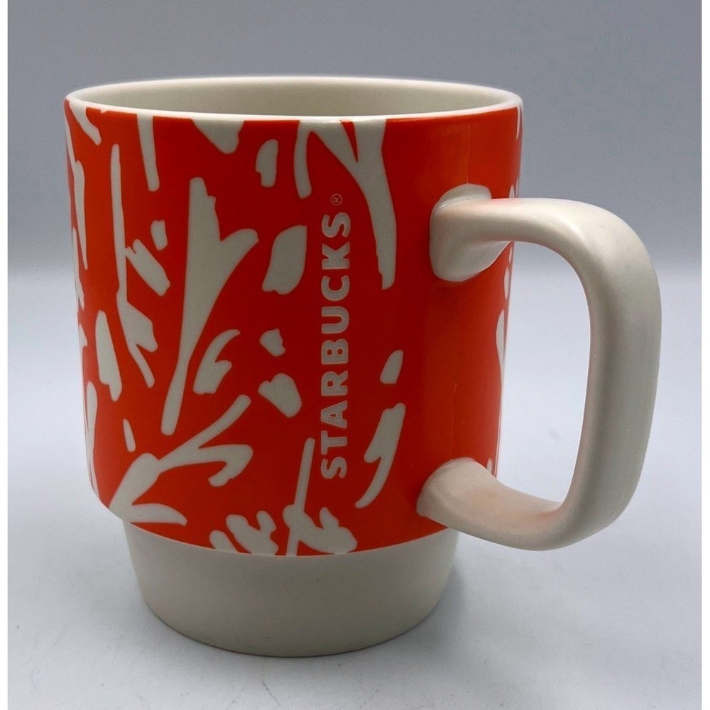 Starbucks 12 oz Mug – Orange & White Botanical Pattern (2016)